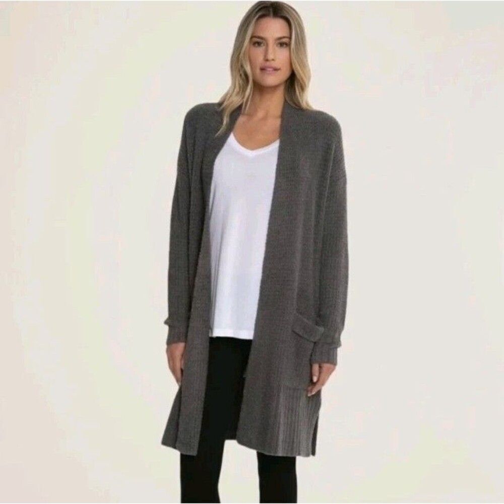 Barefoot Dreams Cardigan Size Large CozyChic Lite Long Weekend Waffle Knit Brown